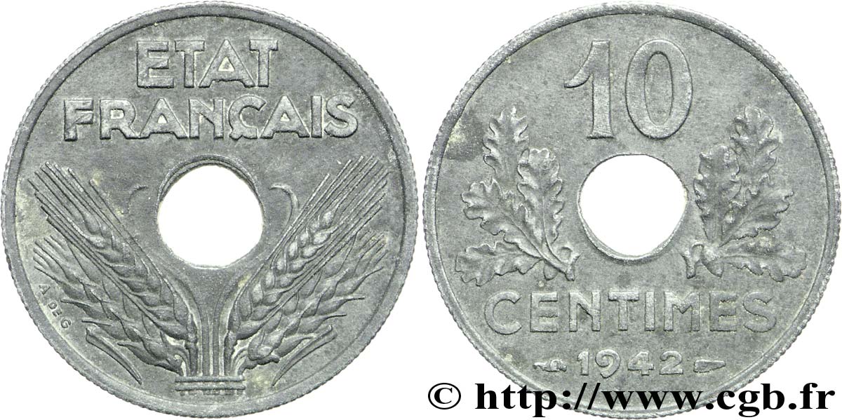 10 centimes État français, grand module 1942  F.141/4 XF40 