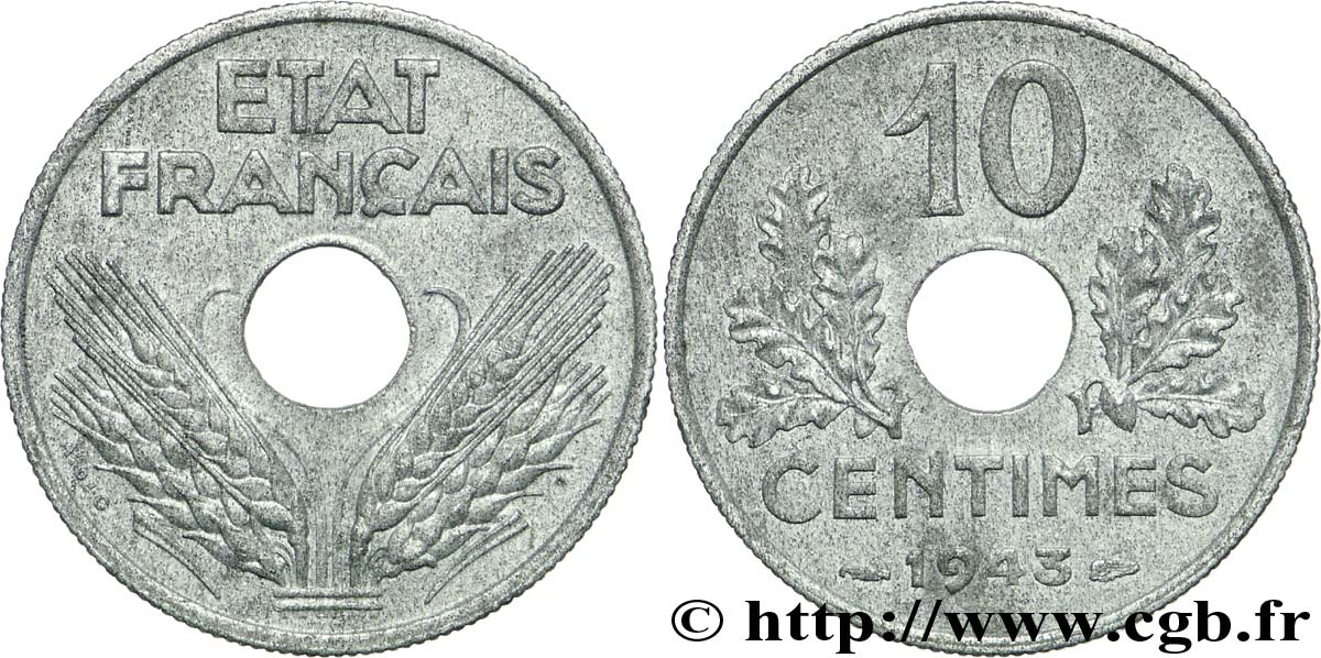 10 centimes État français, grand module 1943  F.141/5 TTB48 