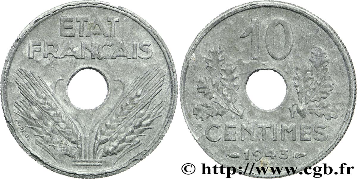 10 centimes État français, grand module 1943  F.141/5 TTB40 