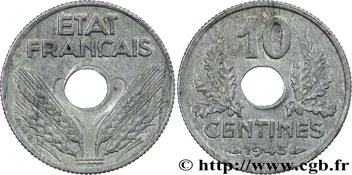 10 centimes État français, petit module 1943  F.142/2 SUP55 