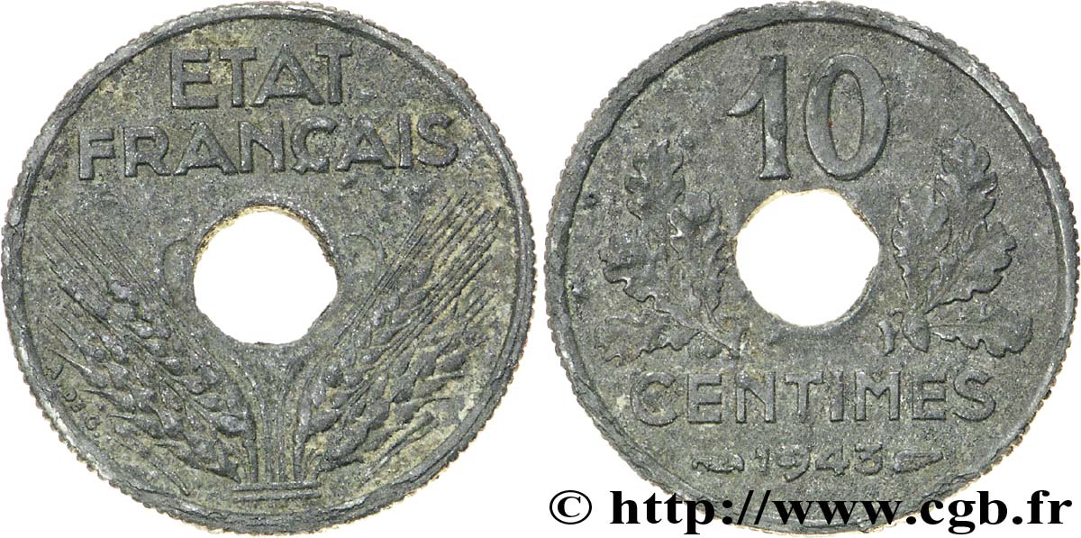 10 centimes État français, petit module 1943  F.142/2 TTB48 