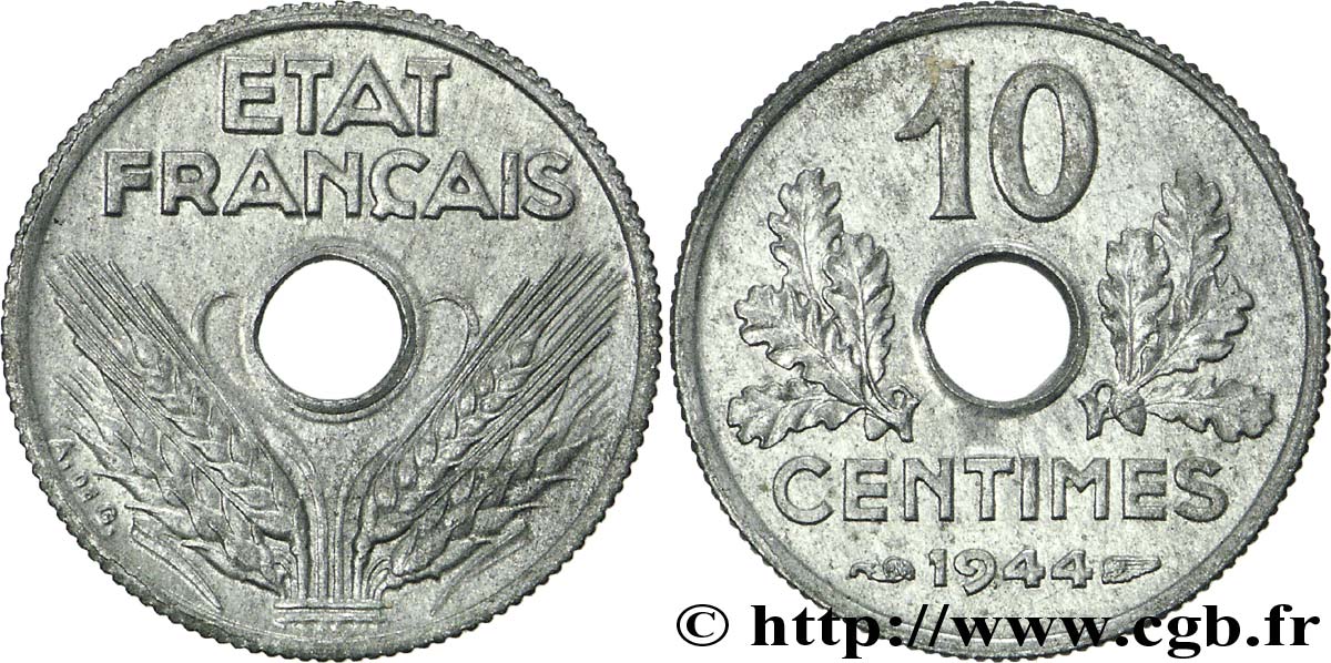10 centimes État français, petit module 1944  F.142/3 SPL61 
