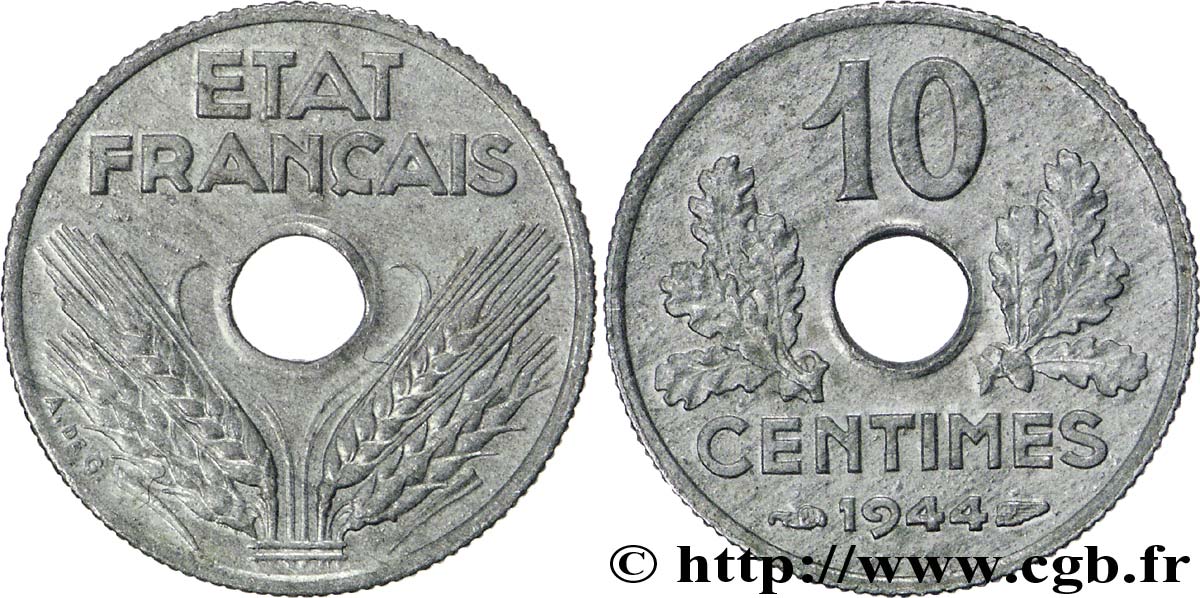 10 centimes État français, petit module 1944  F.142/3 SUP58 