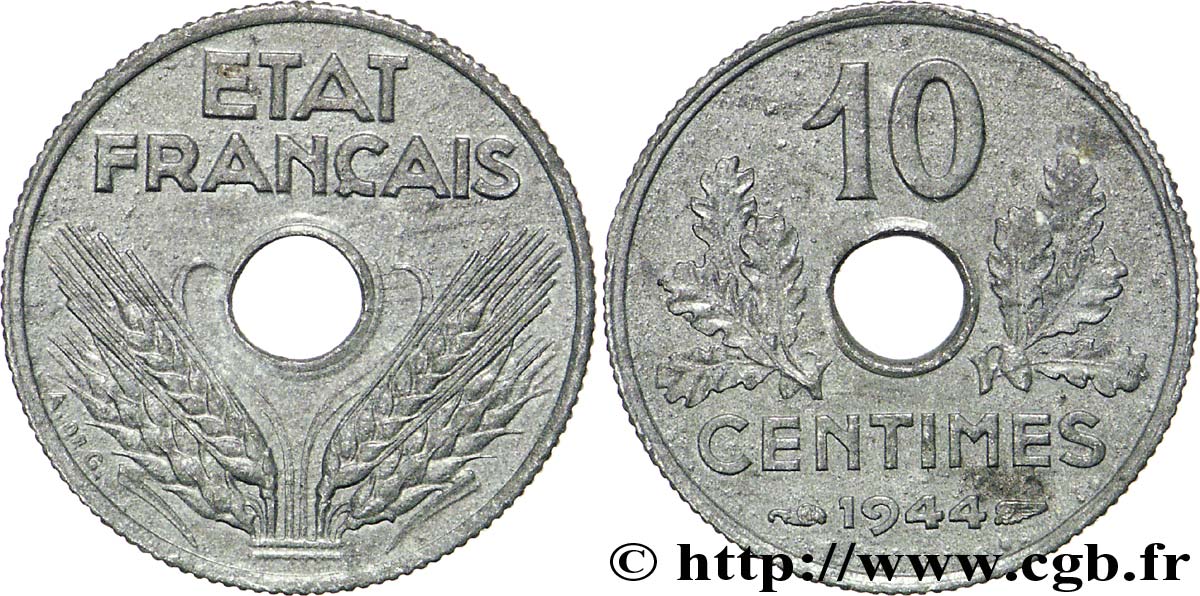 10 centimes État français, petit module 1944  F.142/3 SUP55 
