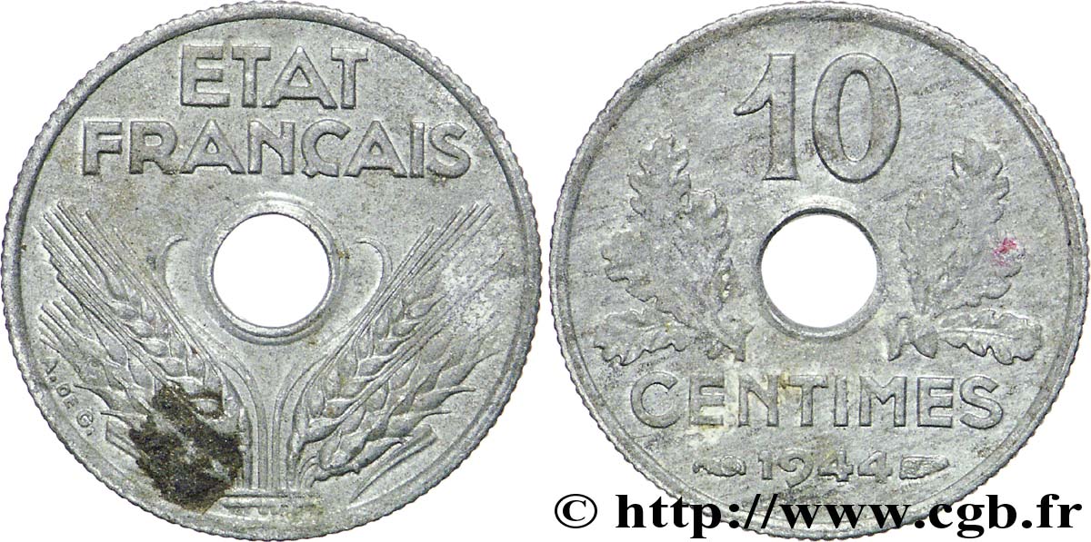 10 centimes État français, petit module 1944  F.142/3 TTB48 