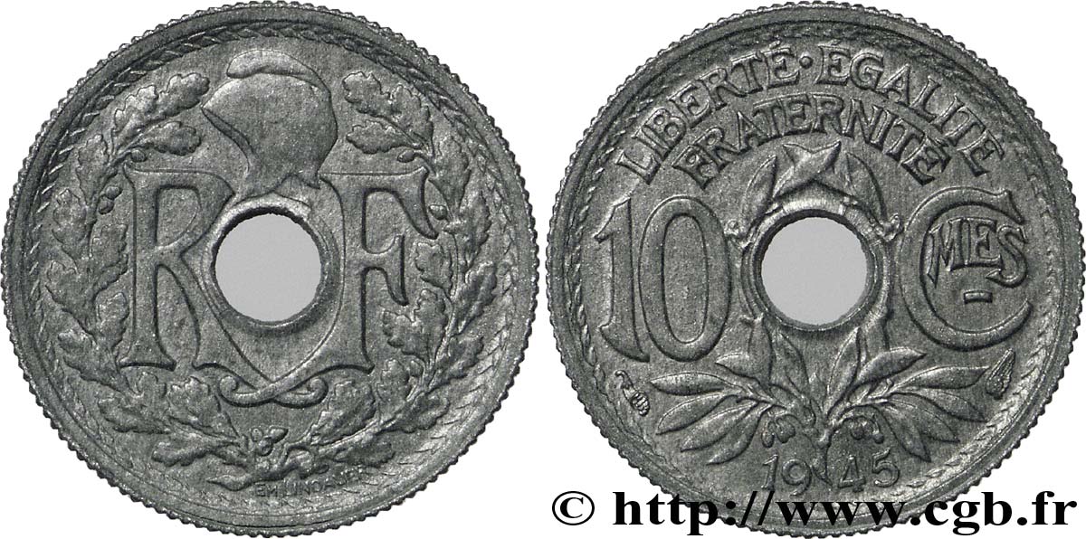 10 centimes Lindauer, petit module 1945  F.143/2 AU58 