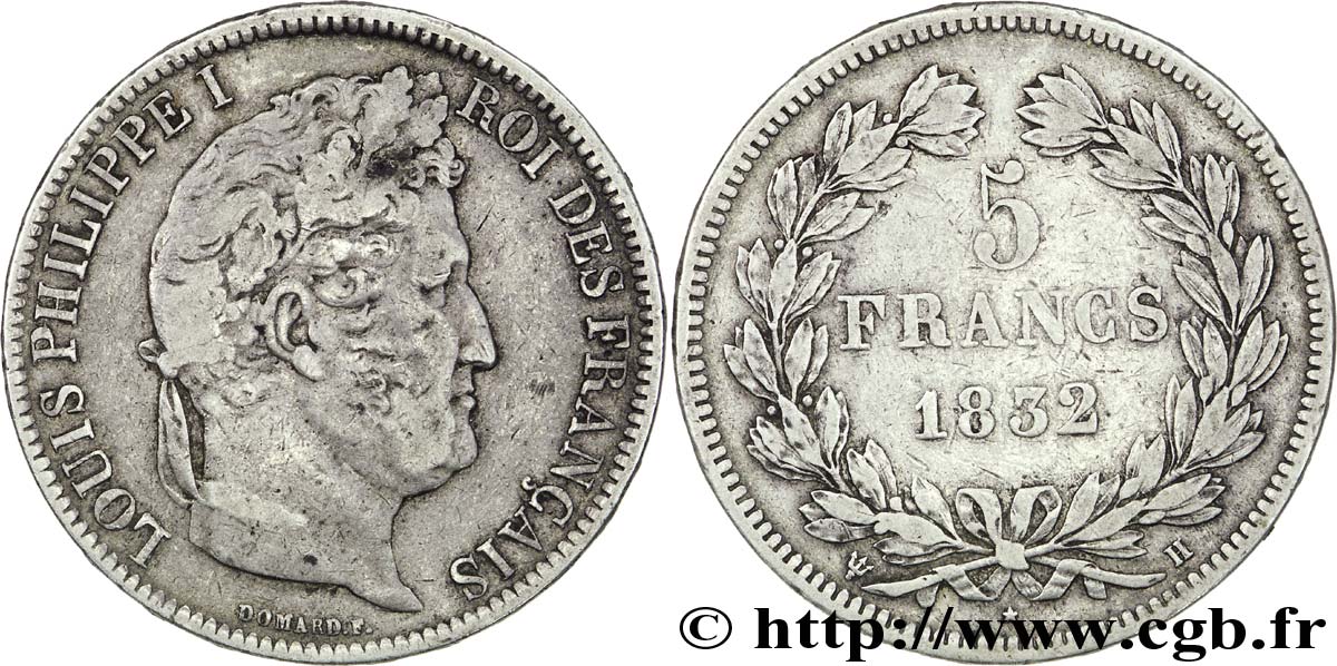 5 francs Ier type Domard hybride 1832 La Rochelle F.323/2 VF20 