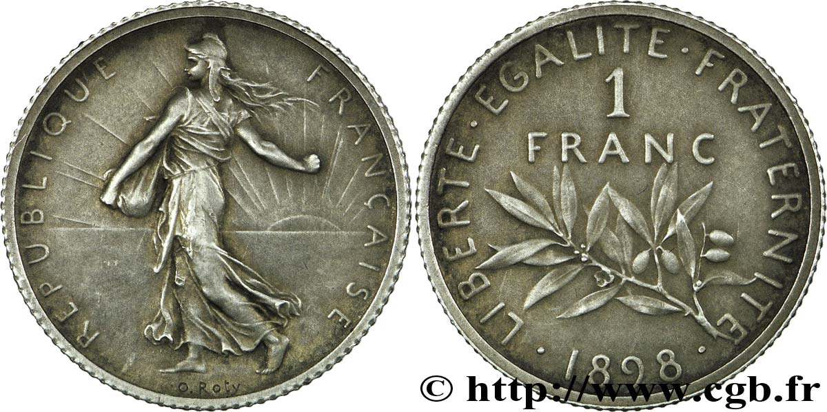 1 franc Semeuse, flan mat, vieil argent 1898 Paris F.217/2 TTB53 