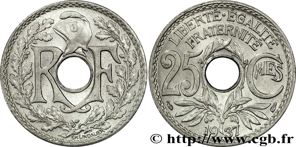 25 centimes Lindauer 1937  F.171/20 MS62 