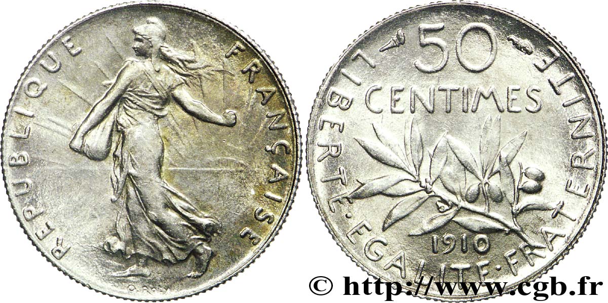 50 centimes Semeuse 1910 Paris F.190/17 MS60 