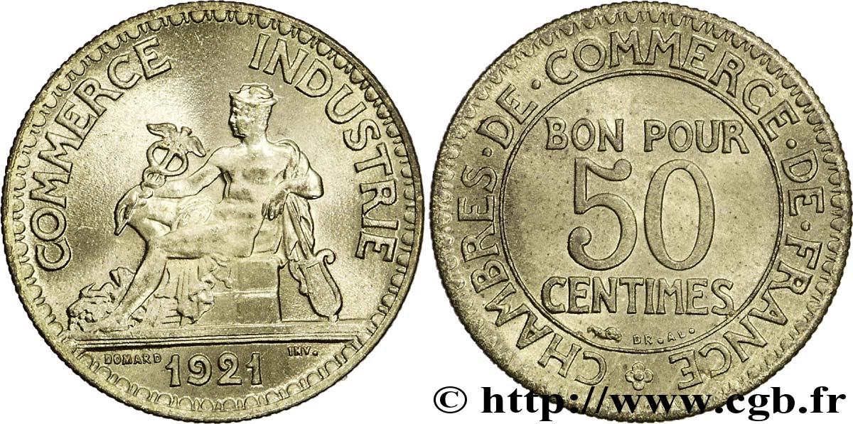 50 centimes Chambres de Commerce 1921 Paris F.191/3 MS63 