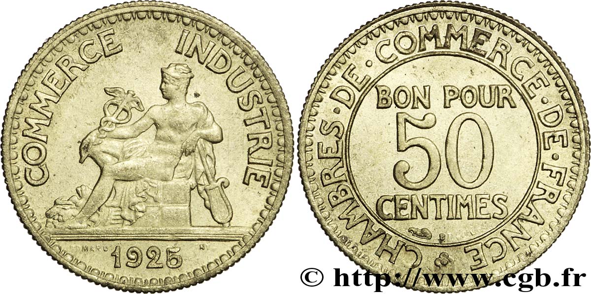 50 centimes Chambres de Commerce 1925 Paris F.191/7 SUP60 