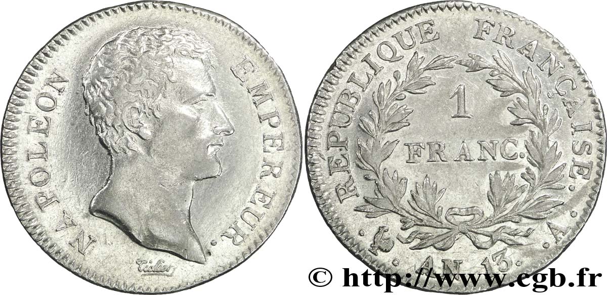1 franc Napoléon Empereur, Calendrier révolutionnaire 1805 Paris F.201/14 TTB50 