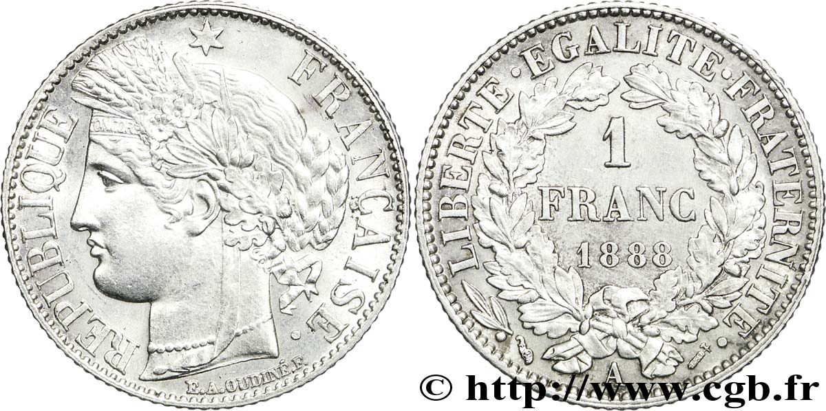1 franc Cérès, Troisième République 1888 Paris F.216/10 SUP57 