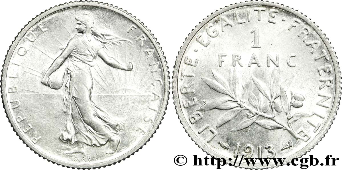 1 franc Semeuse 1913 Paris F.217/18 AU56 