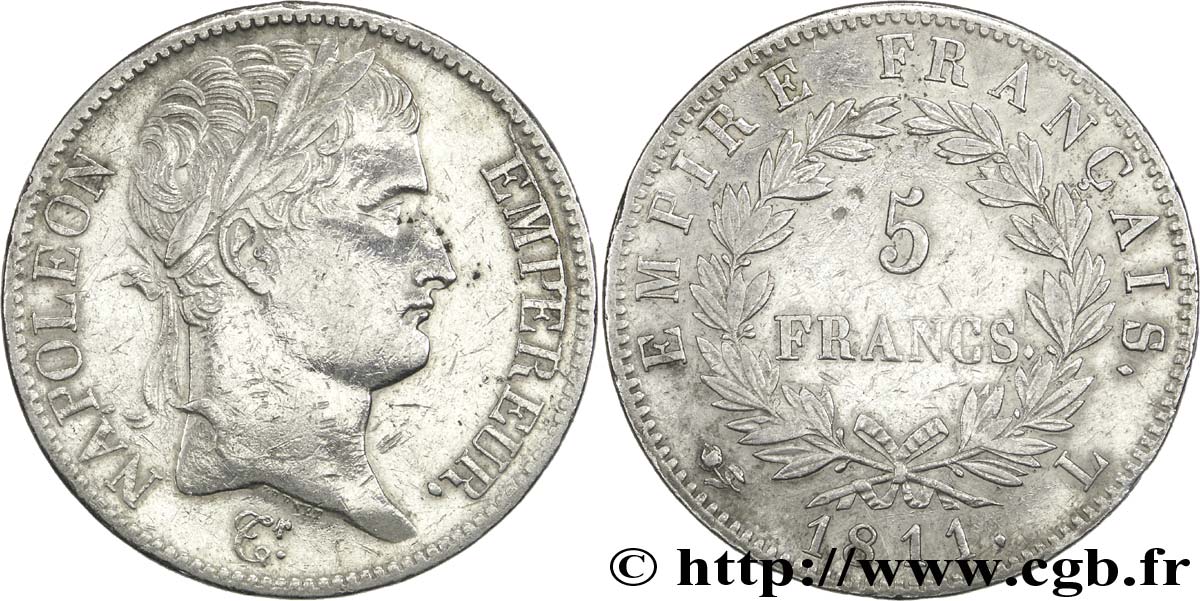5 francs Napoléon Empereur, Empire français 1811 Bayonne F.307/34 TTB48 