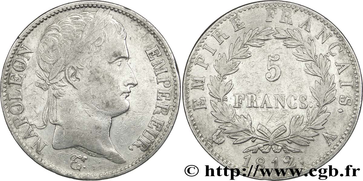 5 francs Napoléon Empereur, Empire français 1812 Paris F.307/41 TB35 