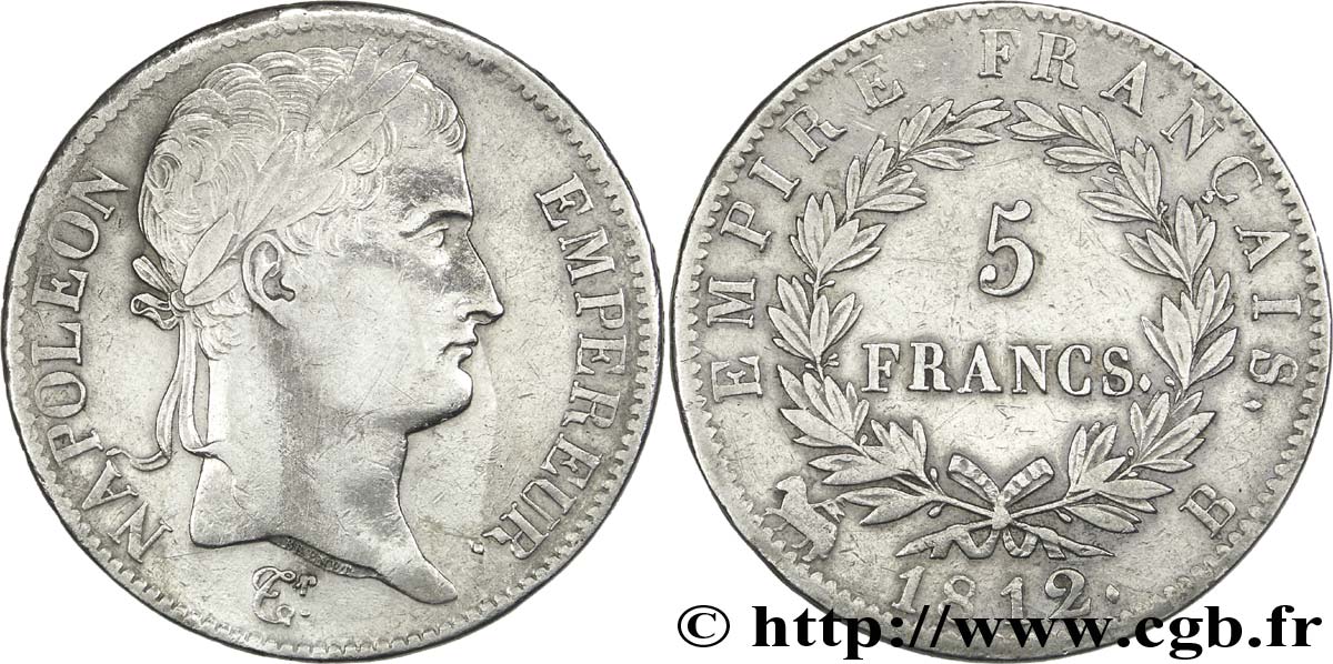 5 francs Napoléon Empereur, Empire français 1812 Rouen F.307/42 TTB48 