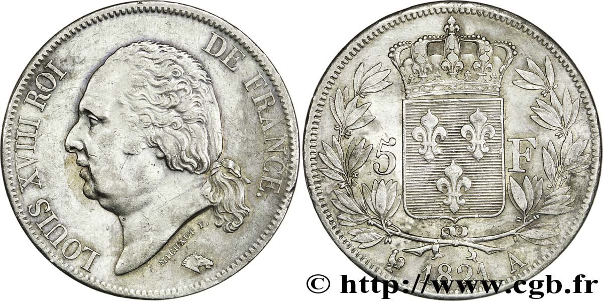 5 francs Louis XVIII, tête nue 1821 Paris F.309/60 TTB48 