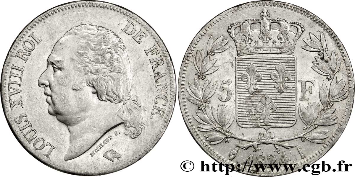 5 francs Louis XVIII, tête nue 1824 Limoges F.309/92 BB52 