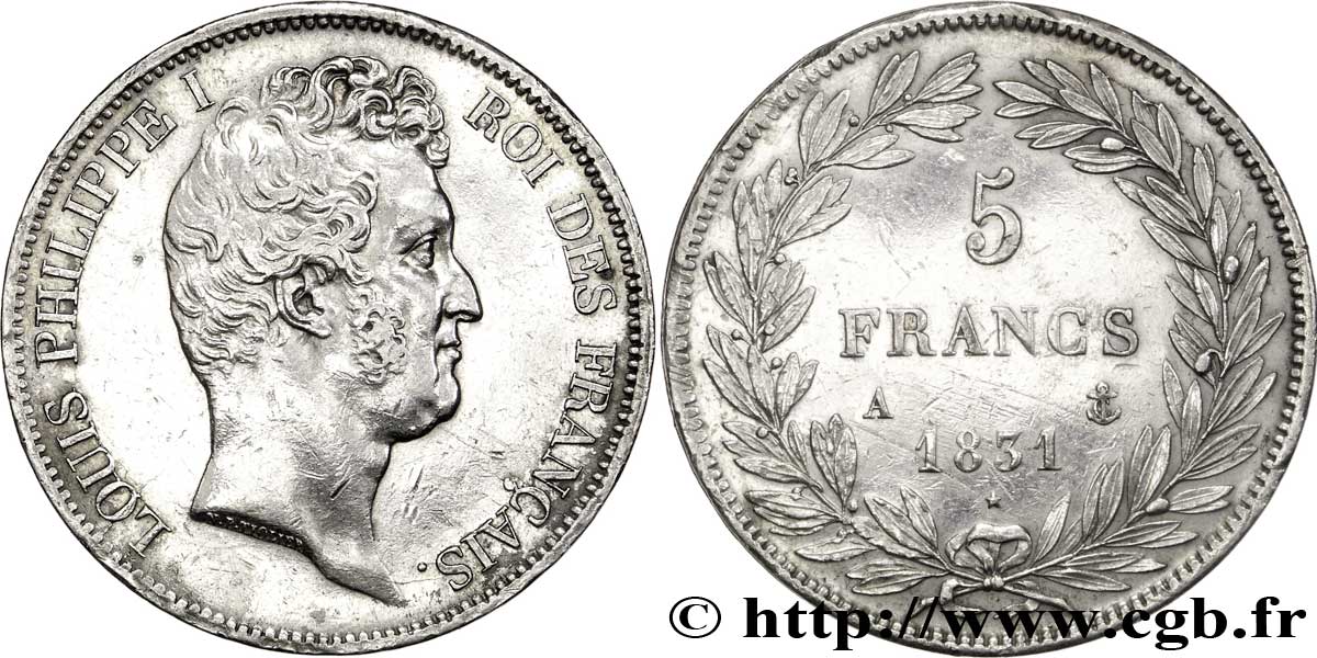 5 francs type Tiolier avec le I, tranche en creux 1831 Paris F.315/14 MBC52 