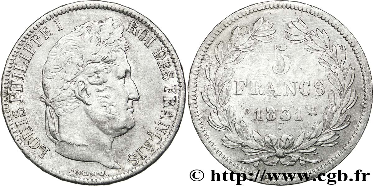 5 francs Ier type Domard, tranche en relief 1831 Rouen F.320/2 TTB40 