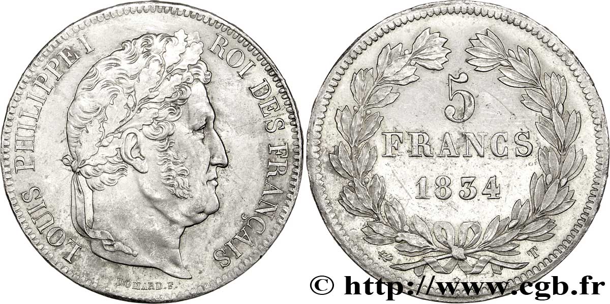 5 francs IIe type Domard 1834 Nantes F.324/40 MBC54 