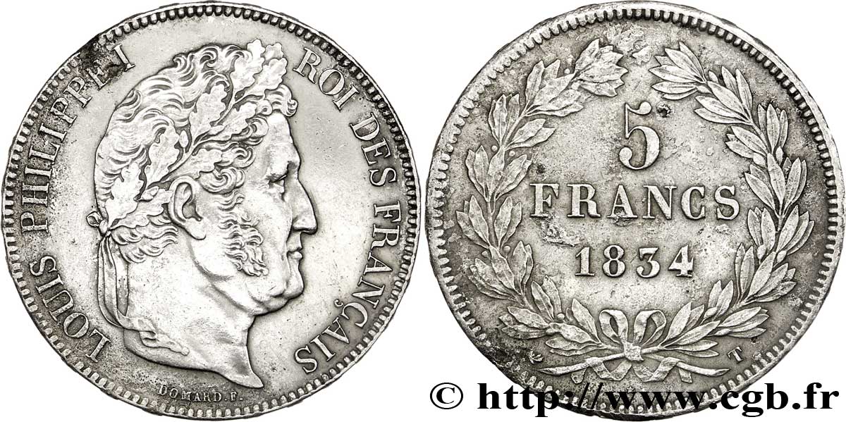 5 francs IIe type Domard 1834 Nantes F.324/40 TTB50 
