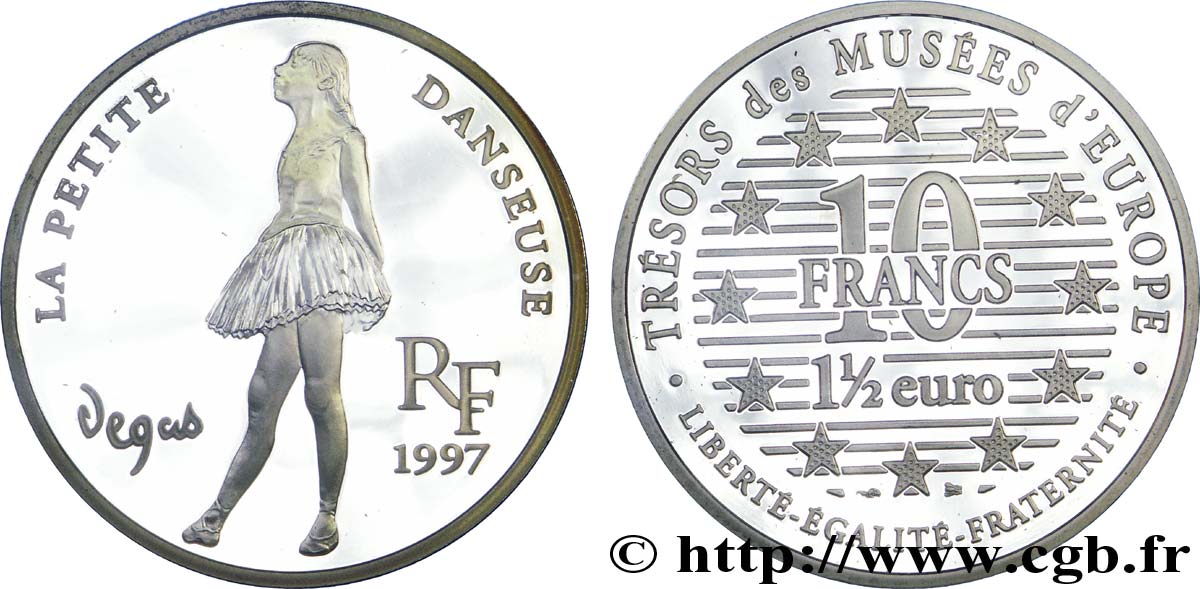 Belle Epreuve 1½ Euro / 10 Francs - La petite danseuse de Degas 1997  F5.1910 1 FDC 