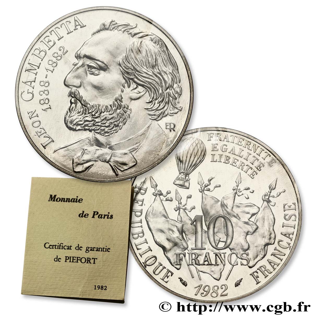 Piéfort Cu-Ni-Al de 10 francs Gambetta, tranche A 1982 Pessac F.365/10P FDC69 