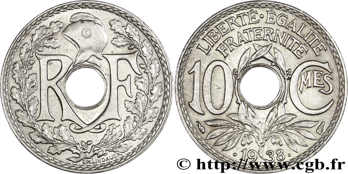10 centimes Lindauer, maillechort 1938  F.139/2 SS48 