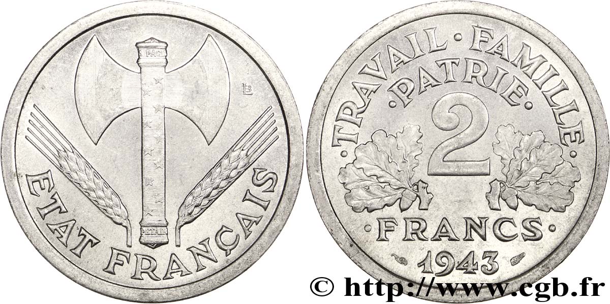 2 francs Francisque 1943  F.270/2 AU59 