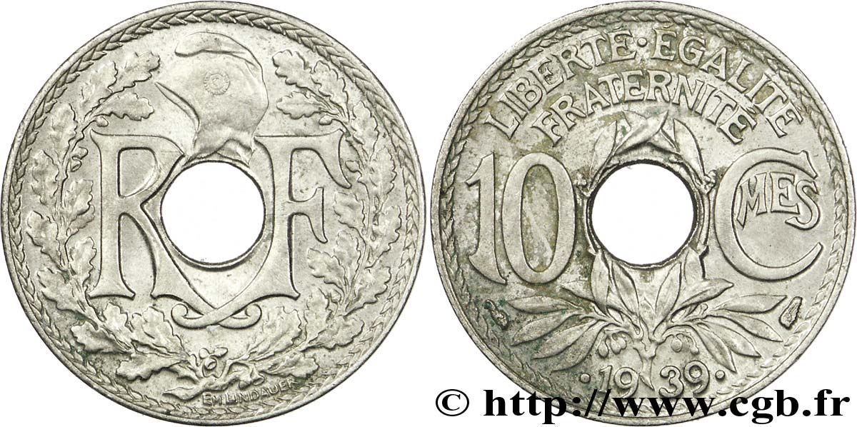 10 centimes Lindauer, maillechort 1939  F.139/3 SS48 
