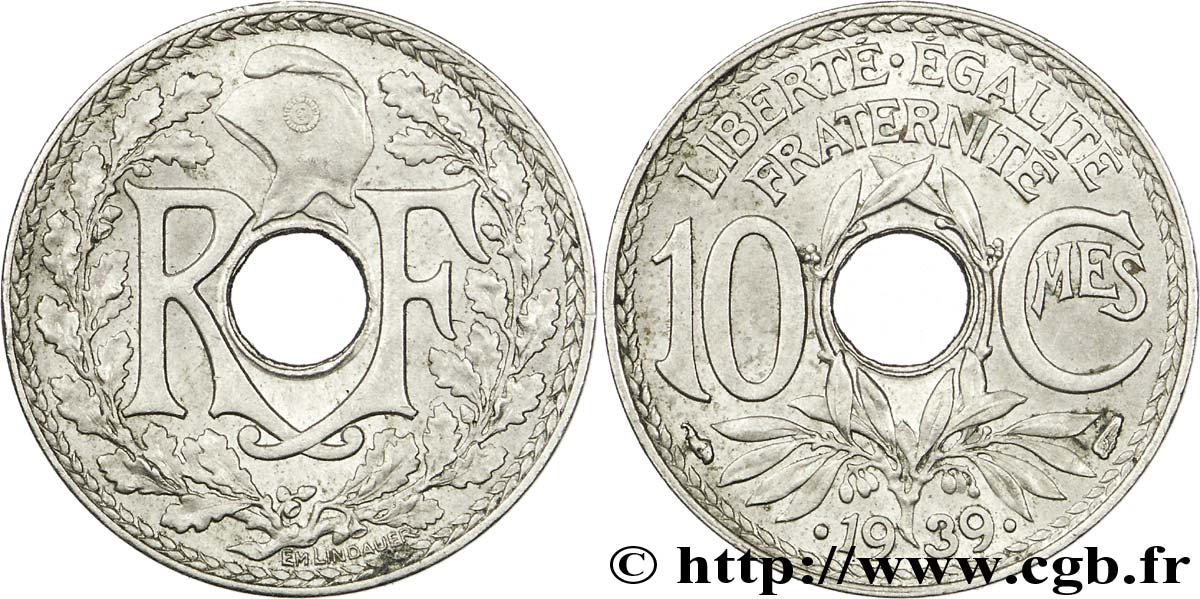 10 centimes Lindauer, maillechort 1939  F.139/3 SUP55 
