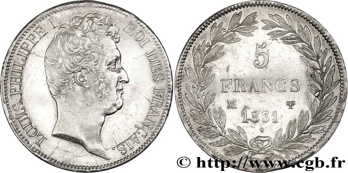 5 francs type Tiolier avec le I, tranche en creux 1831 Marseille F.315/23 SUP60 