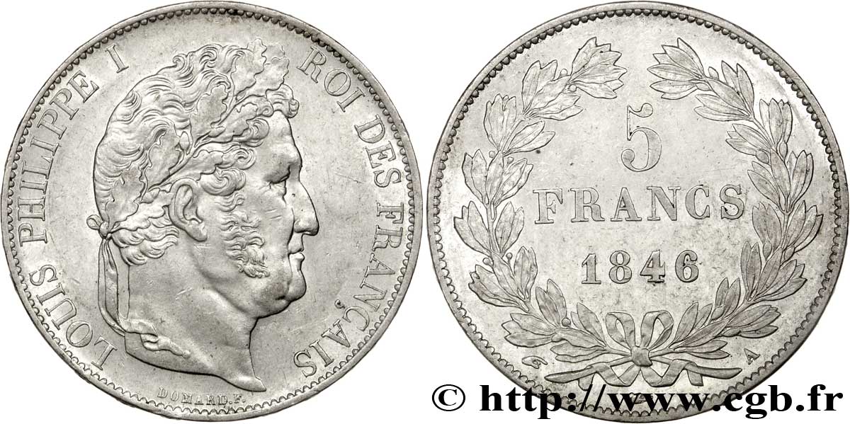5 francs IIIe type Domard 1846 Paris F.325/10 AU56 