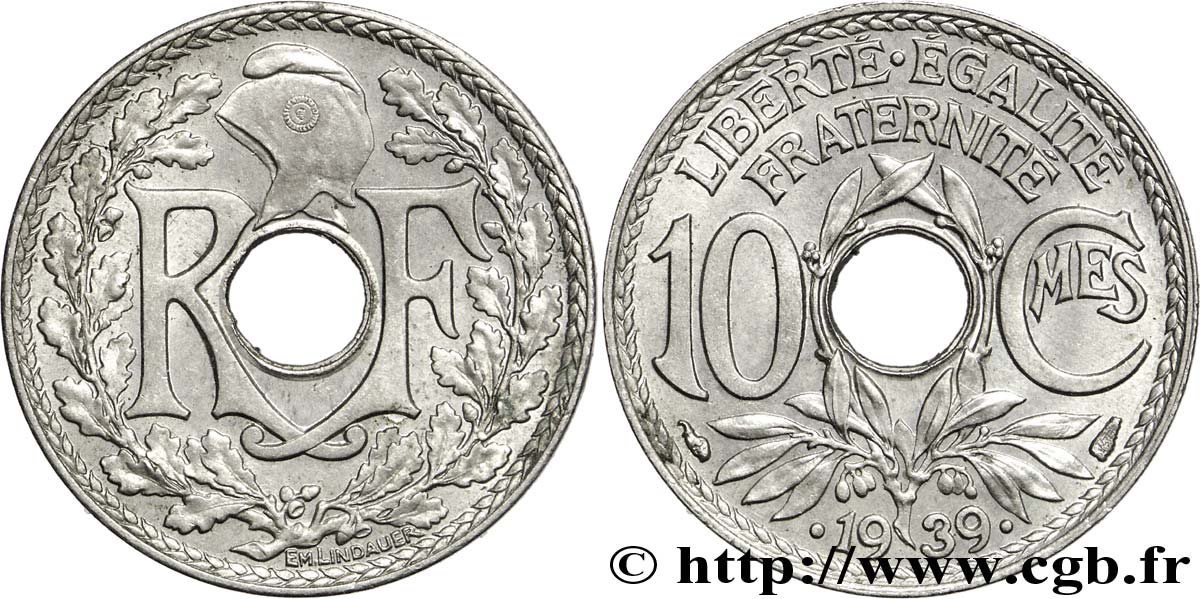 10 centimes Lindauer, maillechort 1939  F.139/3 SUP60 
