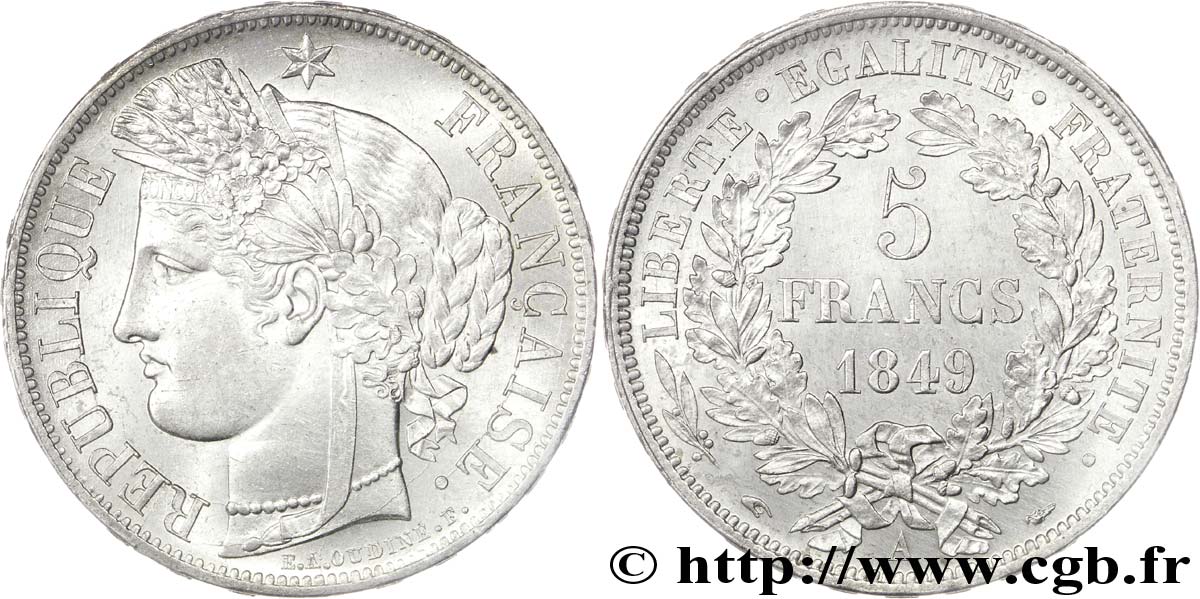 5 francs Cérès, IIe République 1849 Paris F.327/1 AU58 