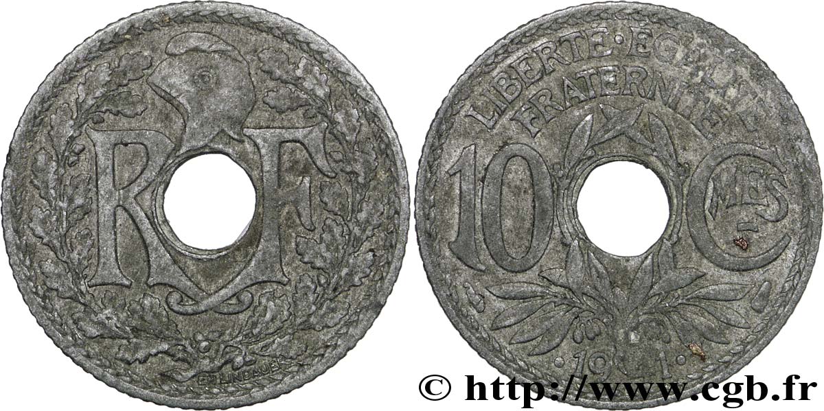 10 centimes Lindauer en zinc, Cmes souligné et millésime avec points 1941  F.140/2 VF35 