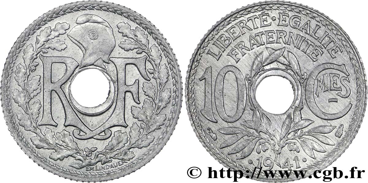 10 centimes Lindauer en zinc, Cmes souligné et millésime avec points 1941  F.140/2 EBC62 
