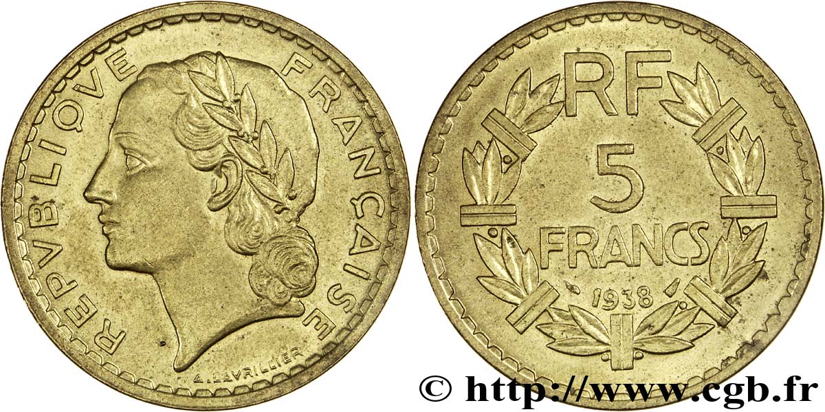 5 francs Lavrillier, bronze-aluminium 1938  F.337/1 SUP58 