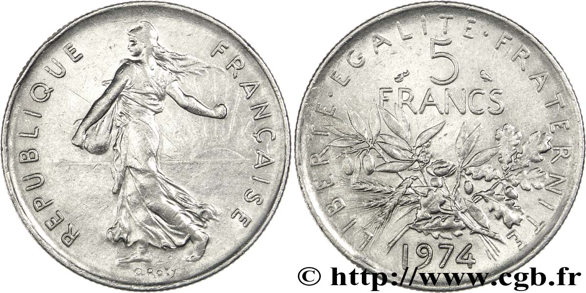 5 francs Semeuse, nickel 1974 Pessac F.341/6 AU50 