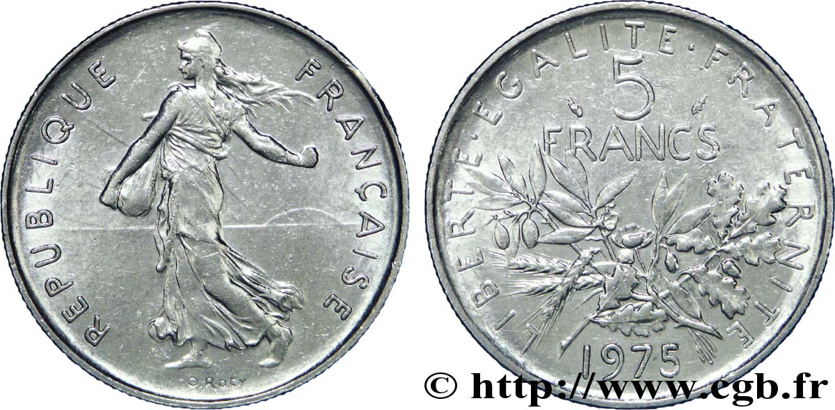 5 francs Semeuse, nickel 1975 Paris F.341/7 VZ60 