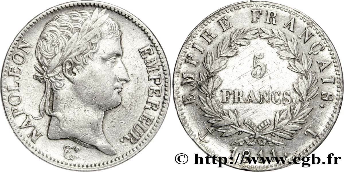 5 francs Napoléon Empereur, Empire français 1811 Nantes F.307/38 TTB45 