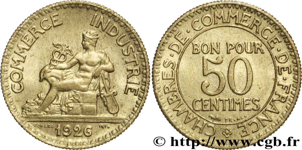 50 centimes Chambres de Commerce 1926 Paris F.191/8 SUP60 