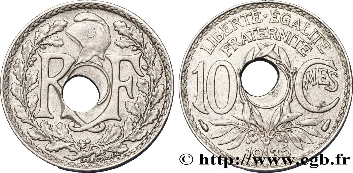 10 centimes Lindauer, perforation décentrée 1935  F.138/22 var. AU52 