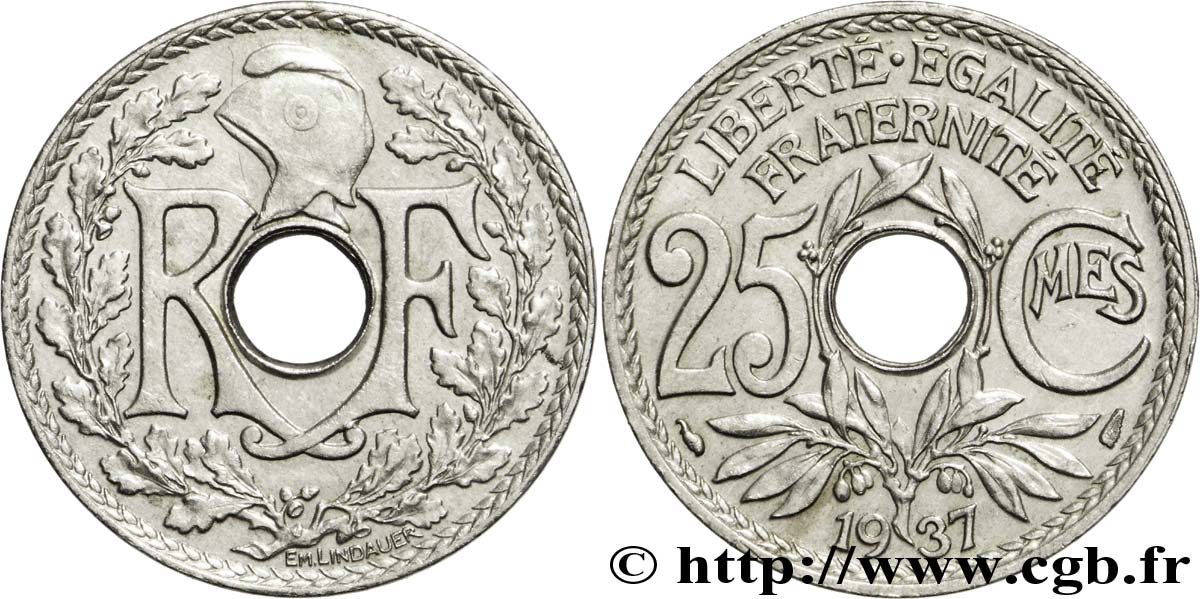 25 centimes Lindauer 1937  F.171/20 SUP58 