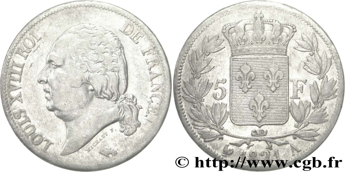 5 francs Louis XVIII, tête nue 1821 Paris F.309/60 TTB42 