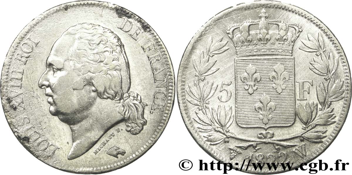 5 francs Louis XVIII, tête nue 1822 Lille F.309/75 TTB 