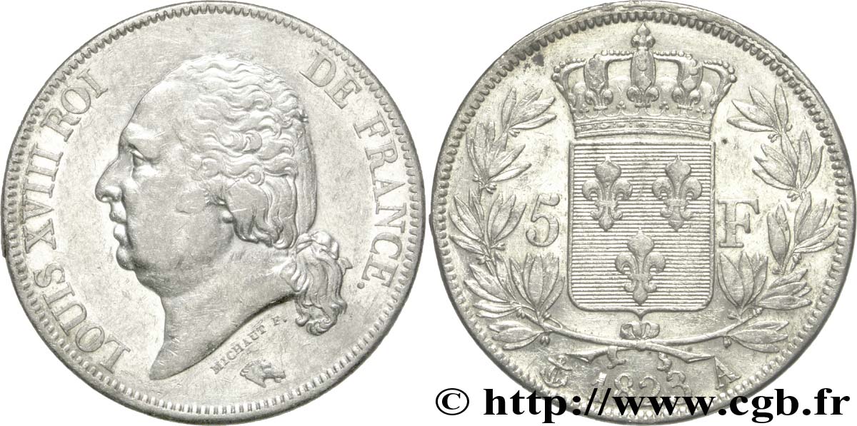 5 francs Louis XVIII, tête nue 1823 Paris F.309/76 TTB45 